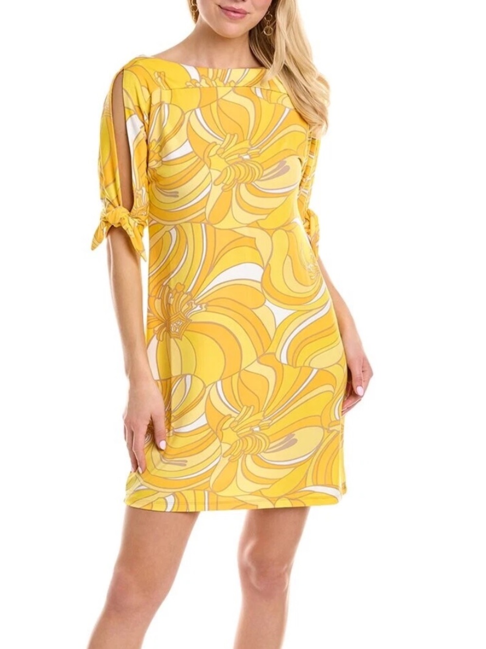 NWT Trina Turk Yellow Vinet Sea Anemone Jersey Dress Small Retro Sunshine Summer